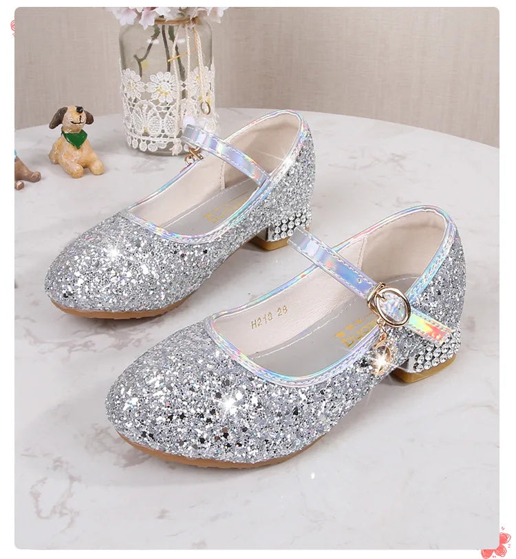 Zhongda Girls' Fashion Show Crystal Shoe New Versatile Mary Jane Fashion Sequins Walk Princess Shoe School Shoes for Kid Girls