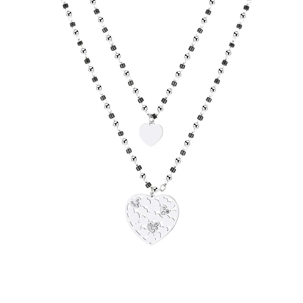 Fashion Double Layer Black Crystal Beads Necklace For Women Stainless Steel Star Choker Necklace Women's Jewelry femme Bijoux