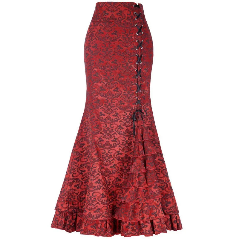 Women's Midi Y2k Skirt Victorian Retro High Waist Elegant Temperament Skirt Steampunk Gothic Style Fishtail Skirt Party Clothes