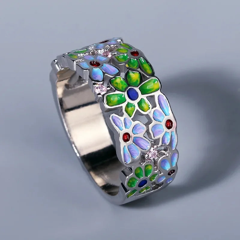 2024 New Silver Rings for Women Creative Handmade Enamel Craft Women's Rings 925 Silver Women's Party Jewelry Epoxy Craft