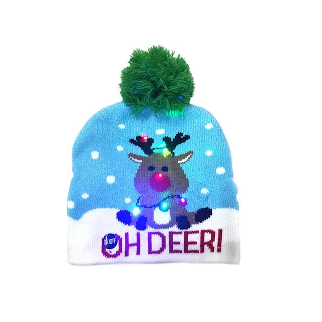 LED Christmas Hat Creative Flashing Led Light Knitted Hat Snowman Winter Warm Color Knitted Cap Christmas Gift