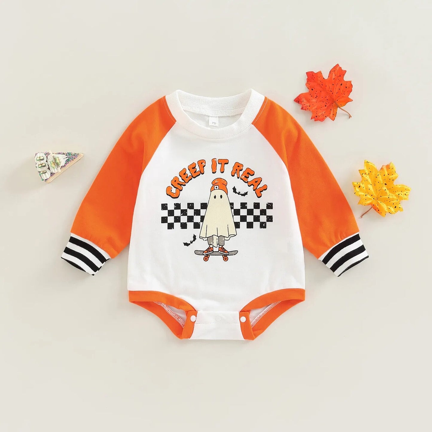 Cute Toddler Baby Girl Boy Bodysuit Fall Spring Patchwork Long Sleeve Round Neck Jumpsuit Tops Halloween Clothes 0-24 Months