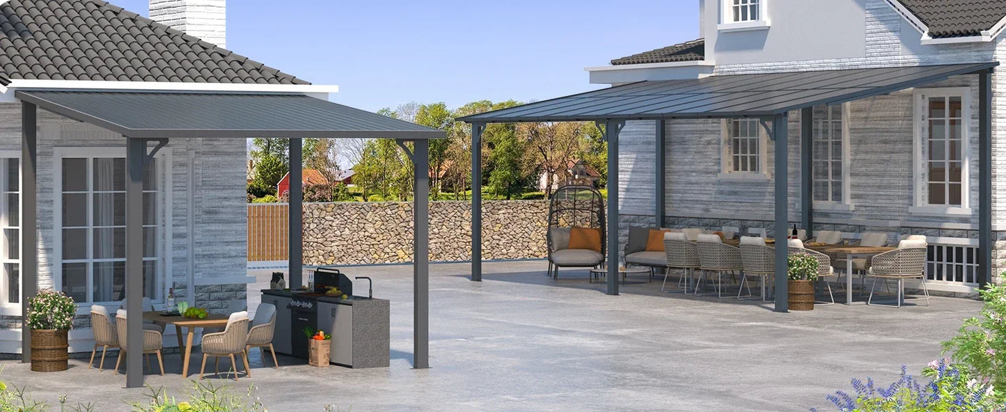 Heavy Duty Lean to Metal Pergolas and Gazebos Clearance, Wall-Mounted Grill Gazebo, 10' x 10' Hardtop Gazebo Outdoor Pergola