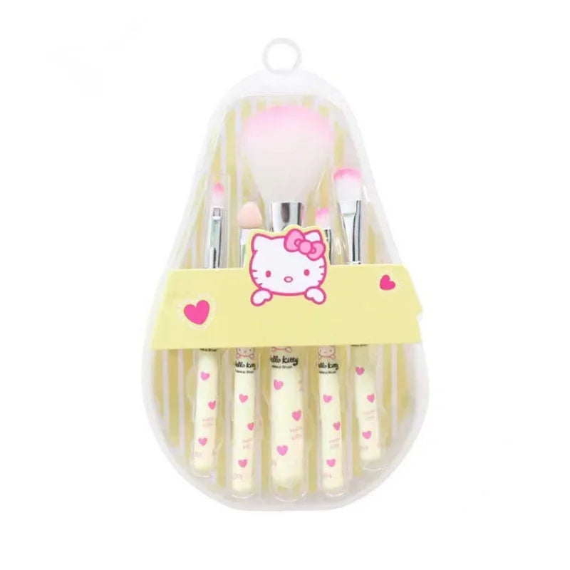 5pcs Sanrios HelloKitty Makeup Brush Makeup Eye Shadow Brush Set Portable Tin Box Eye Shadow Blush Beauty Tool Travel Convenient