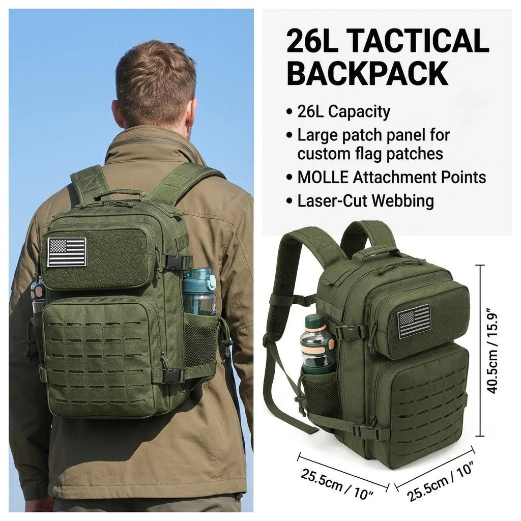 26L Tactical Backpack Molle Outdoor Survival Fitness Hiking Rucksack