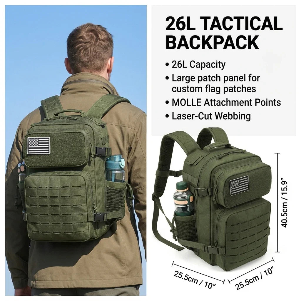 26L Tactical Backpack Molle Outdoor Survival Fitness Hiking Rucksack