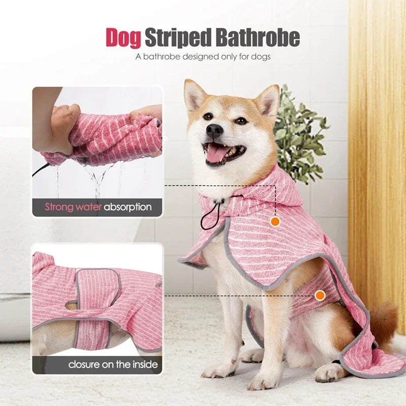 Pet Drying Coat Absorbent Bathrobe Towel for Large Medium Small Dogs Soft Adjustable Fast Drying Moisture Cat Dogs Pet Bath Robe