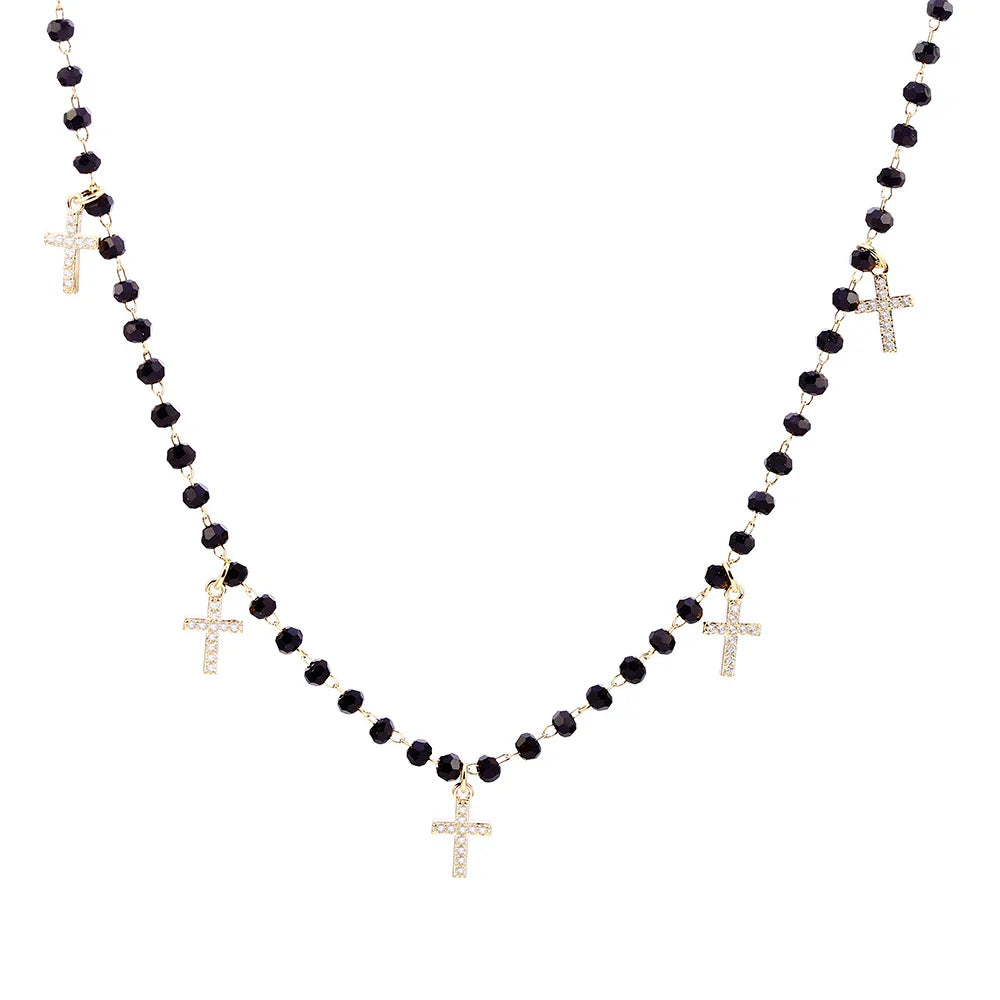 Fashion Double Layer Black Crystal Beads Necklace For Women Stainless Steel Star Choker Necklace Women's Jewelry femme Bijoux