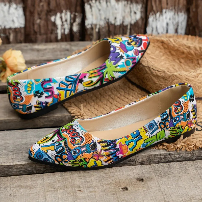 Women's Shoes 2024 Plus Size Slip on Women's Flats Hot Sale Daily Flats Women Print Shallow Pointed Toe Soft Bottom Shoes Ladies