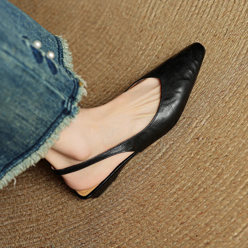 2025 New Summer Women Mules Genuine Leather Women Shoes Pointed Toe Low Heel Cover Toe Modern Women Sandals Ladies Shoes