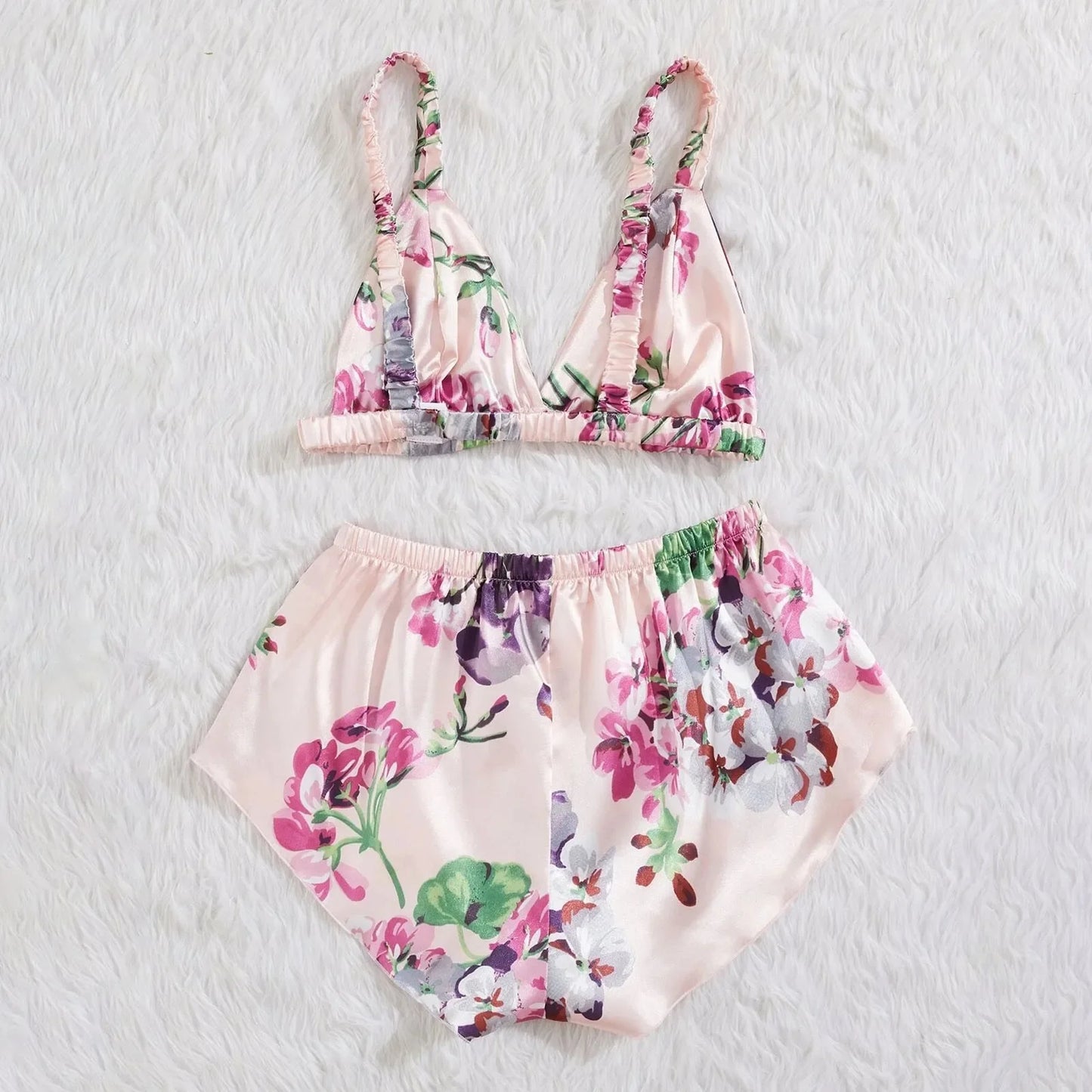 Lingeries Sets Sexy Satin Silk Lingerie Sleepwear Flower Printing Underwear Women Set Sexy Lingeries For Woman Outfit Lenceria