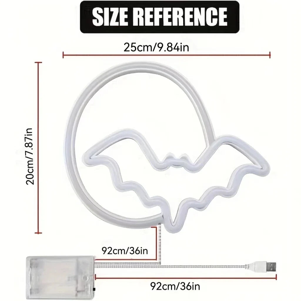 Halloween Neon Sign Moon and Bat, USB/Battery Powered, Bar, Living Room, Home, Party Decorative Lights