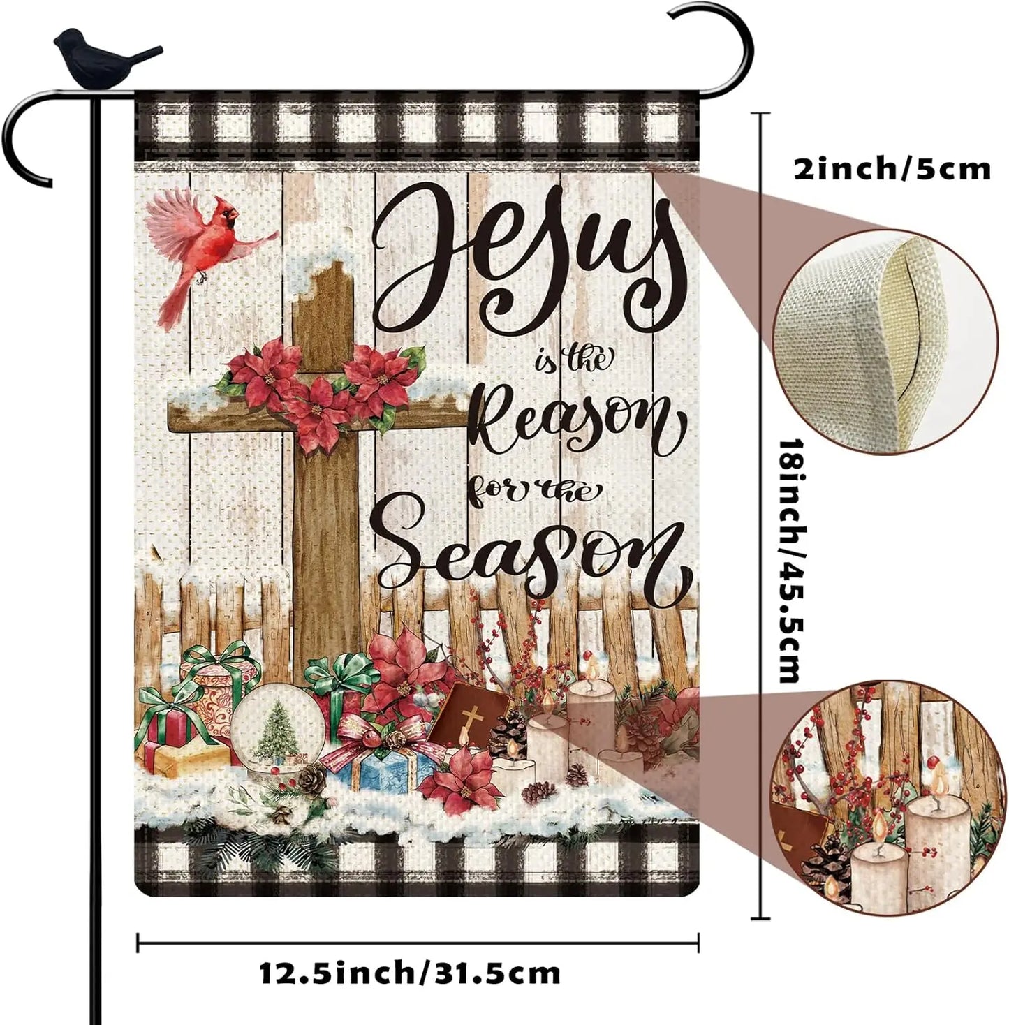 Christmas Jesus is the Reason for the Season Christian Garden Flag 12x18 Cardinal Jesus Nativity Religious Holiday Decor Xmas Cr