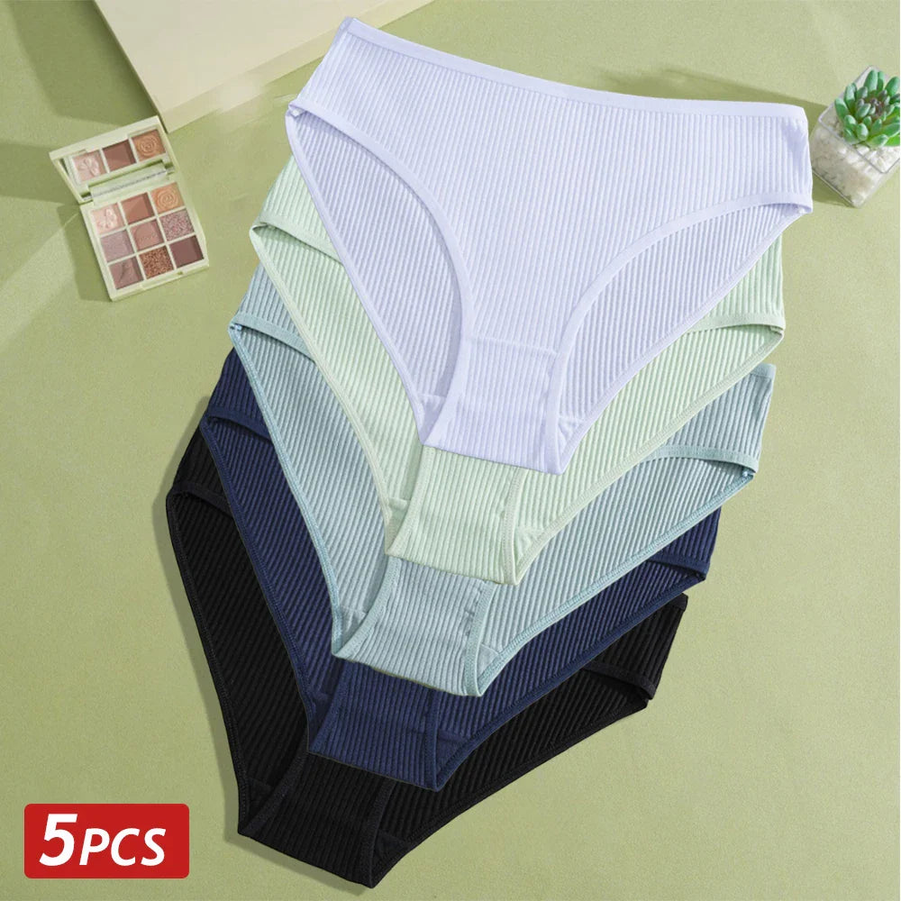 5PCS Women's Cotton Panties, Sexy Low Waist Briefs, Stretch Soft Underwear.