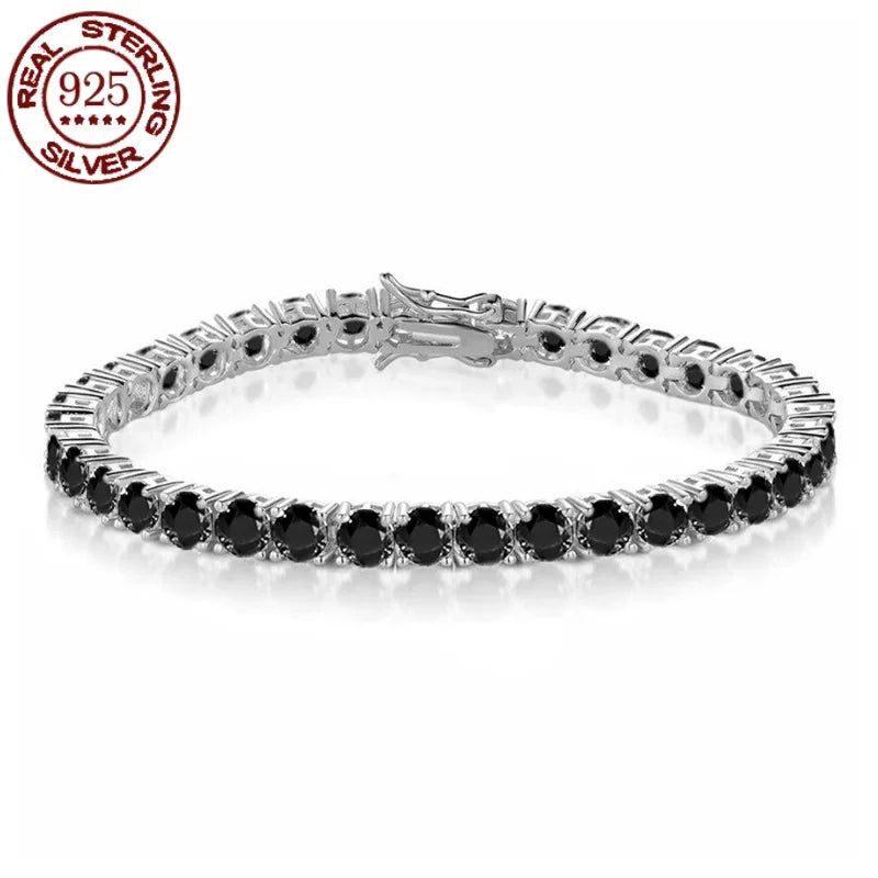 Factory Price Real S925 Sterling Silver Plated 18K Gold 5A Grade Zircon Black Tennis Bracelet for Men and Women Fashion Jewelry