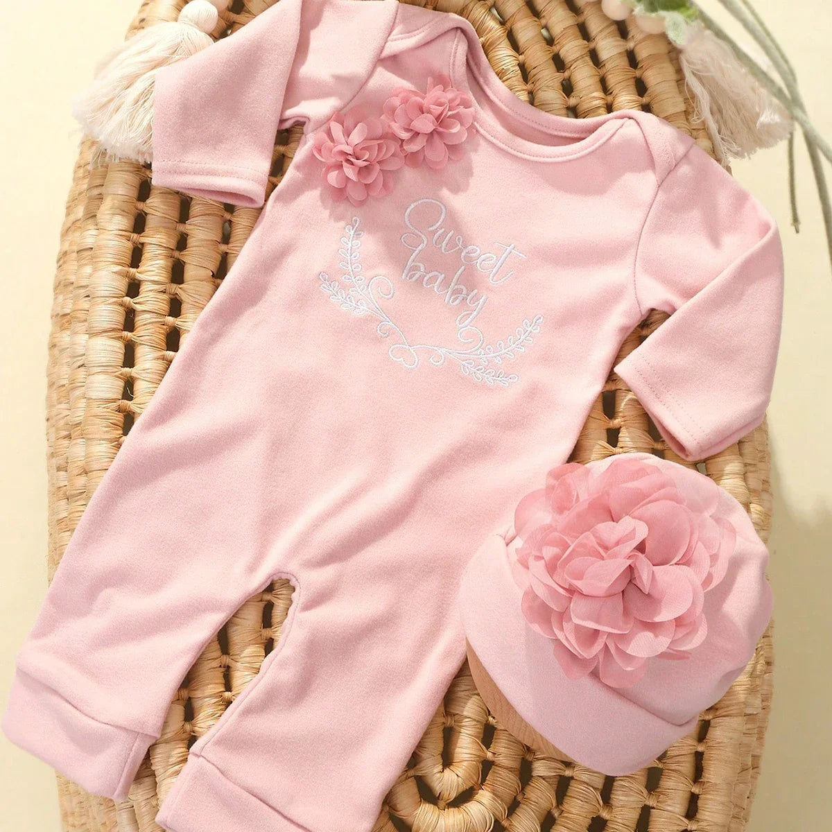 2pcs Newborn Rompers Spring Autumn Baby Girl Clothes Floral Cotton