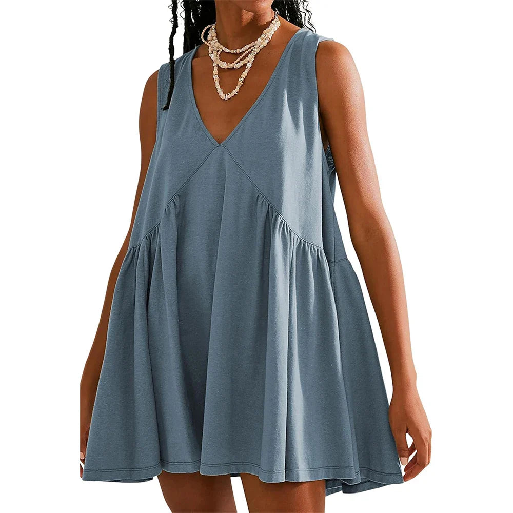 Womens Summer Sleeveless Mini Dress Casual Loose V Neck Sundress with Pockets 2025
