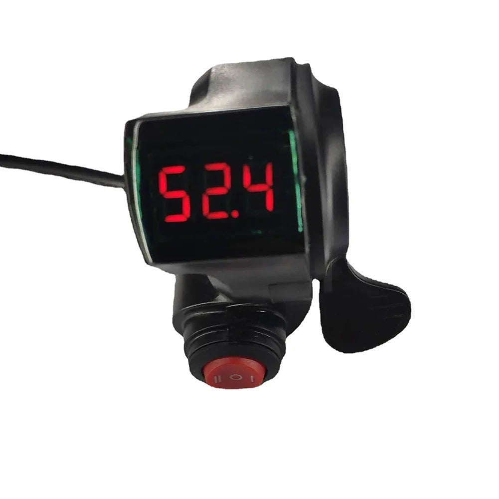 E-Bike Thumb Throttle With Key Lock And Battery Level Display 24V-72V Electric Scooter Grip 7/8 Inch Handlebar Twist Accelerator