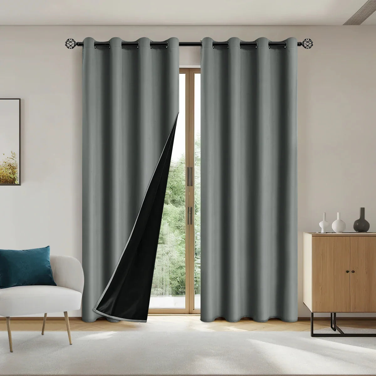 2pcs Modern Blackout Curtains - UV Protection, Heat-Resistant, Light-Blocking Drapes.