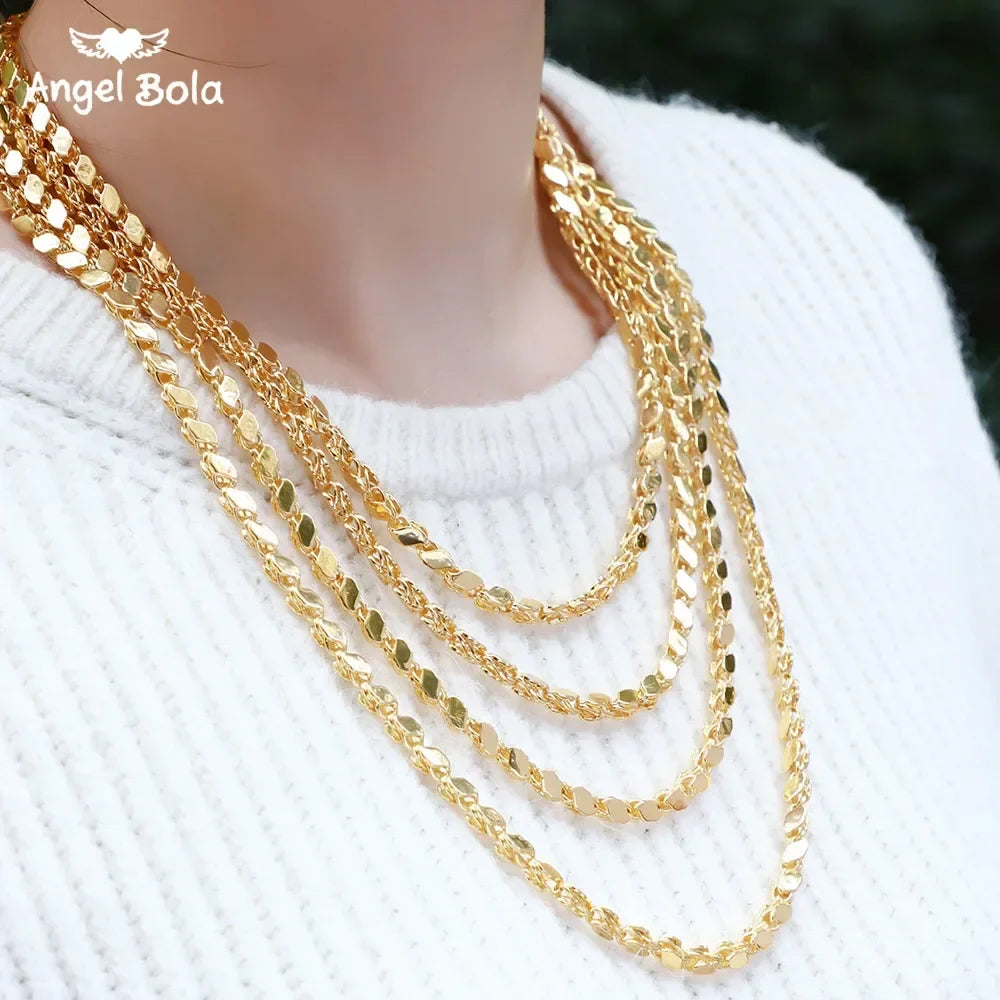 4mm Width Necklace 70CM Muslim Islamic Gold Color Necklace Middle East Arab Turkish Oman Allah Jewelry Never Faded