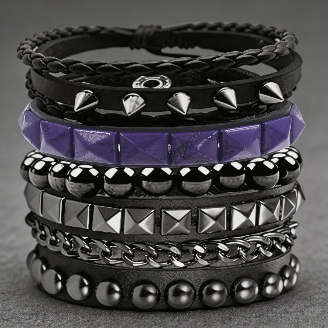 4pcs/set Gothic Punk Rock Square Rivet Bracelet Daily and Party Gothic