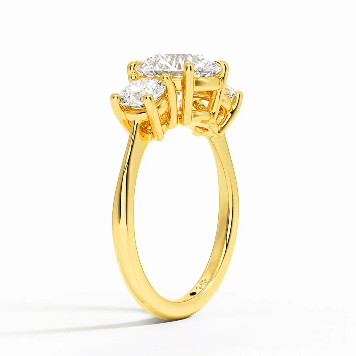 3 Stone D Color Moissanite Diamond Ring 14K Gold Engagement Wedding