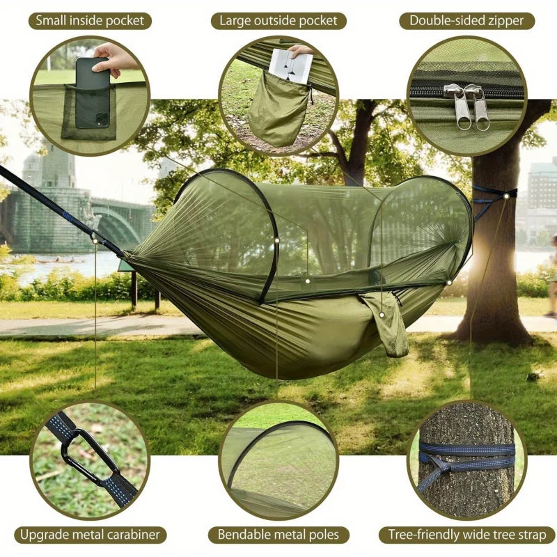 2-In-1 Camping Hammock with Mosquito Net 1.6lbs Ultralight Parachute