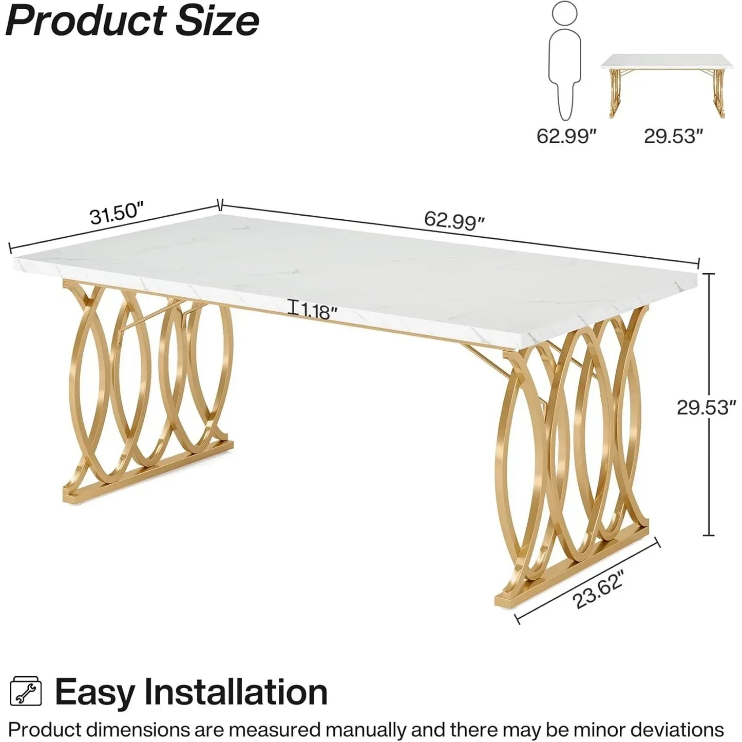 Modern Dining Table, 63" Large Kitchen Table for 4-6 People, Unique Rectangular Dinner Table.