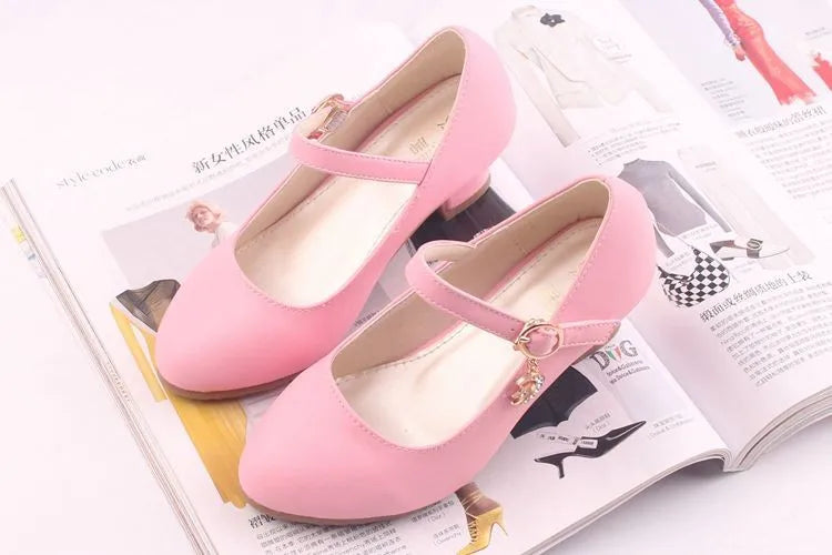 Children Girls Leather Shoes White Princess High Heel Shoes For Kids Girls Performance Dress Student Show Dance Sandals 26-41