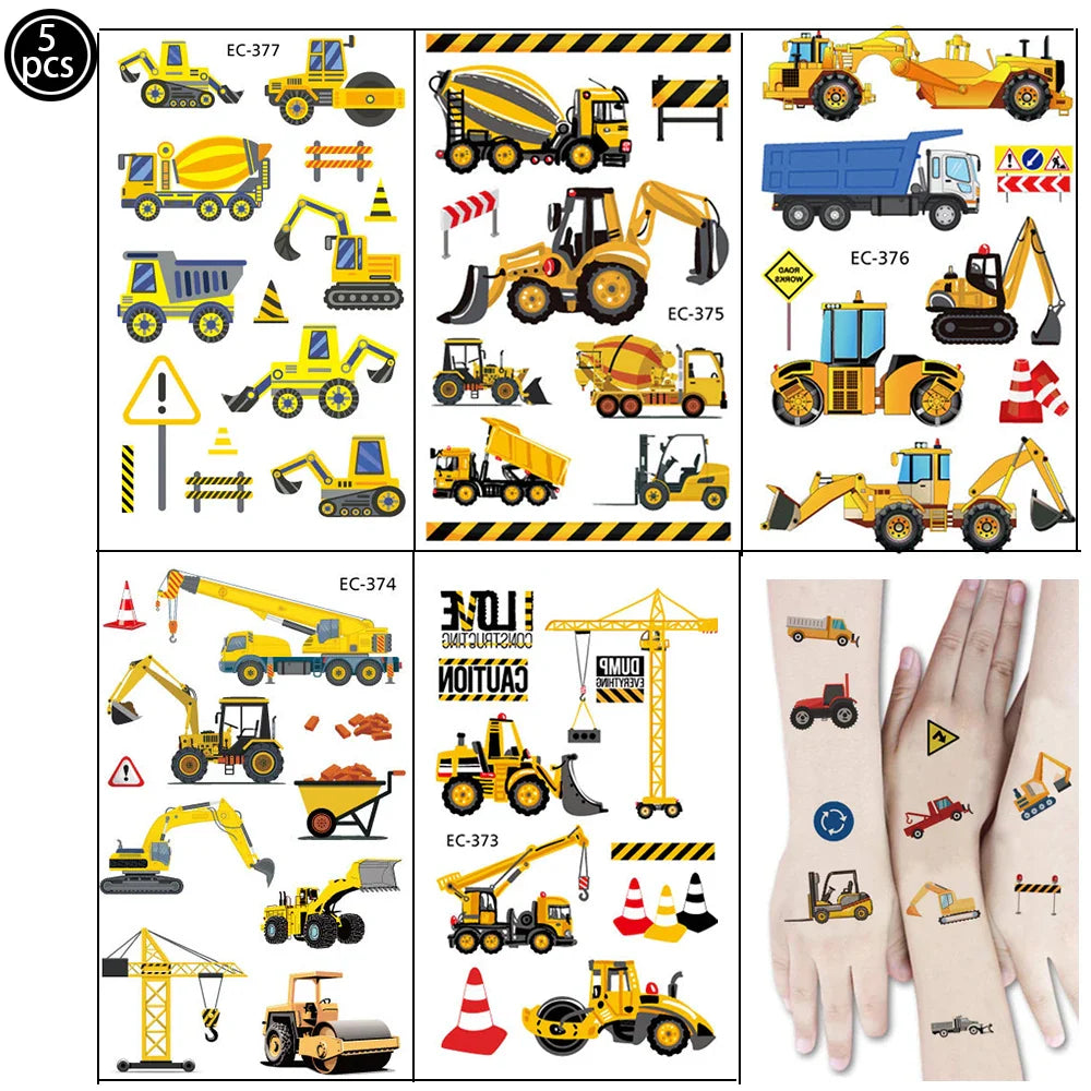 5pcs Construction Themed Balloon Carton Vehicle Balloon Excavator Forklift Crane Balloons for Boy's Construction Birthday Party