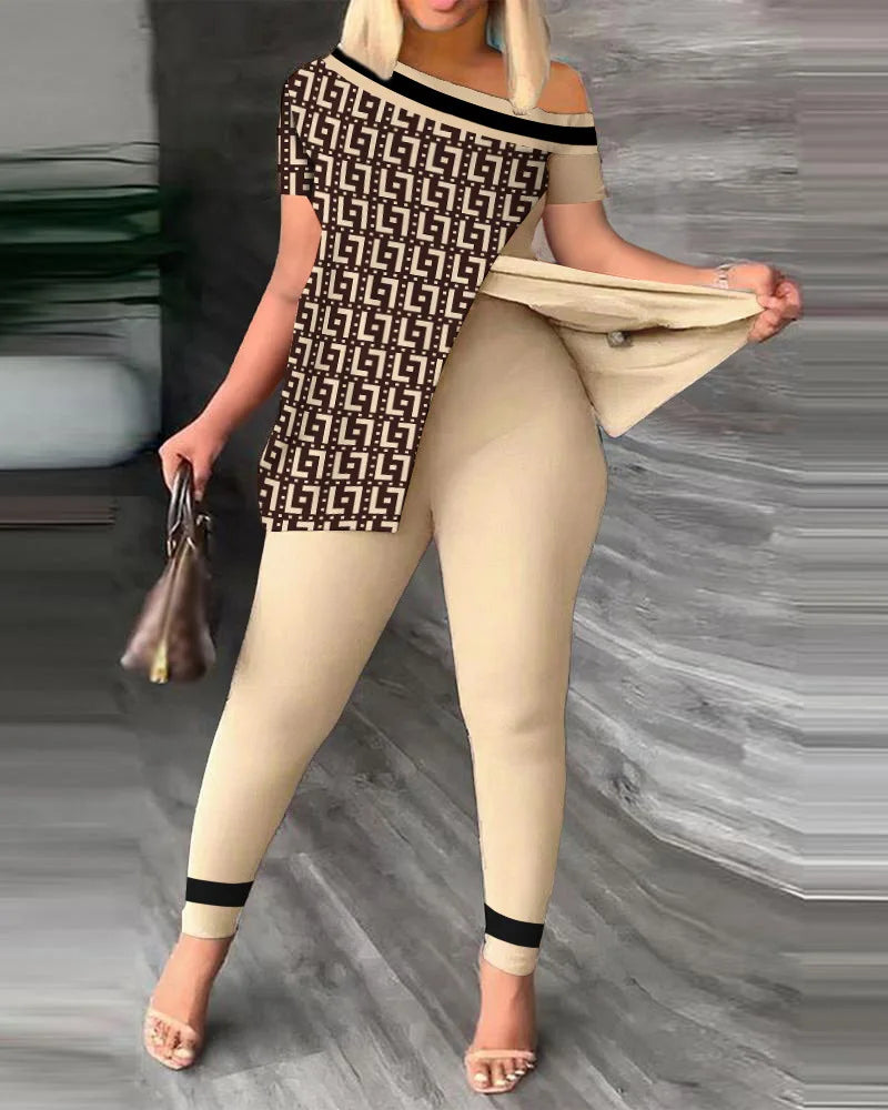 Spring Summer Printing Fashion New Suit 2-piece set Women