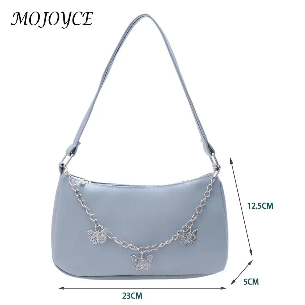Retro Butterfly Chain Underarm Bag Women‘s Fashion Solid Color Shopping Shoulder Bag Travel Casual Small Handbags for Women