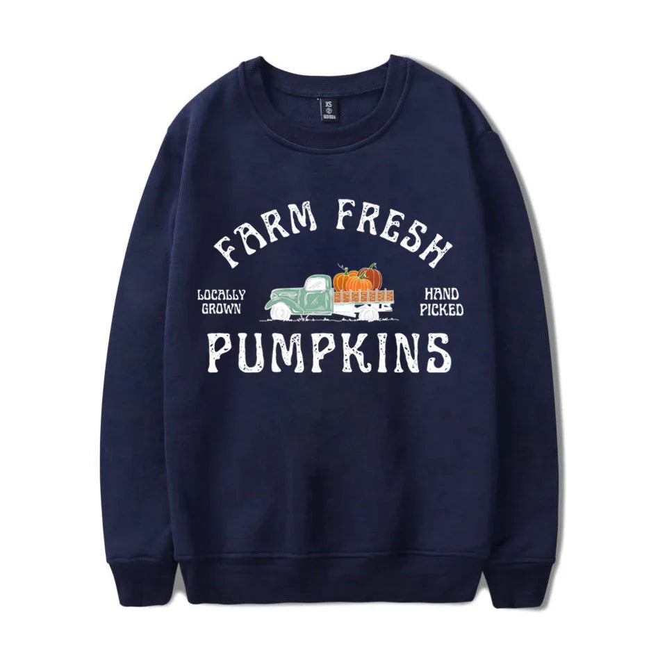 Fashion Fall Pumpkin Sweatshirt Farm Fresh Pumpkins Sweatshirts For Women Autumn Winter Crew Neck Pullovers Ladies Casual Tops