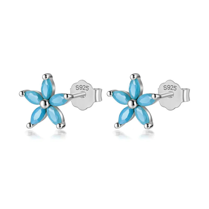 TrustDavis Real 925 Sterling Silver Fashion Flower Colour CZ Stud Earrings For Women Daughter Girls Birthday Gift Jewelry DF247