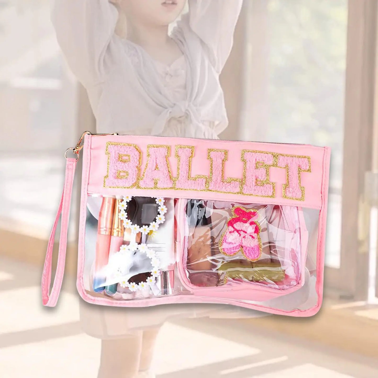 2Pcs Makeup Organizer Purse PVC Handheld Bathroom Bag for Toiletries Brushes Set