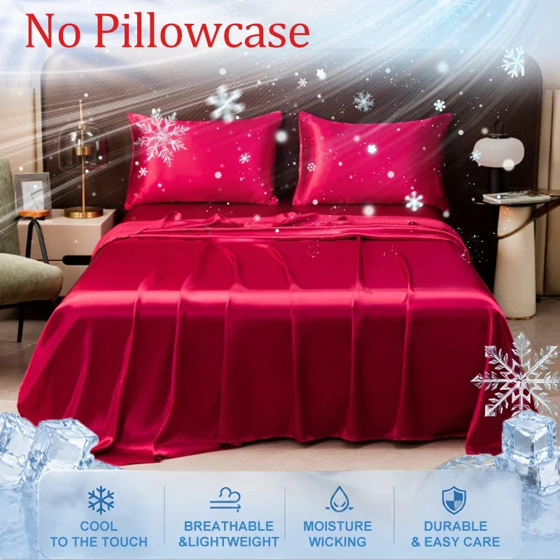 Summer Cooling Bed Sheet Breathable Comfortable Cooling Blanket Ice Silk Fabric Solid Color Flat Sheet Luxury Bedding Sheet