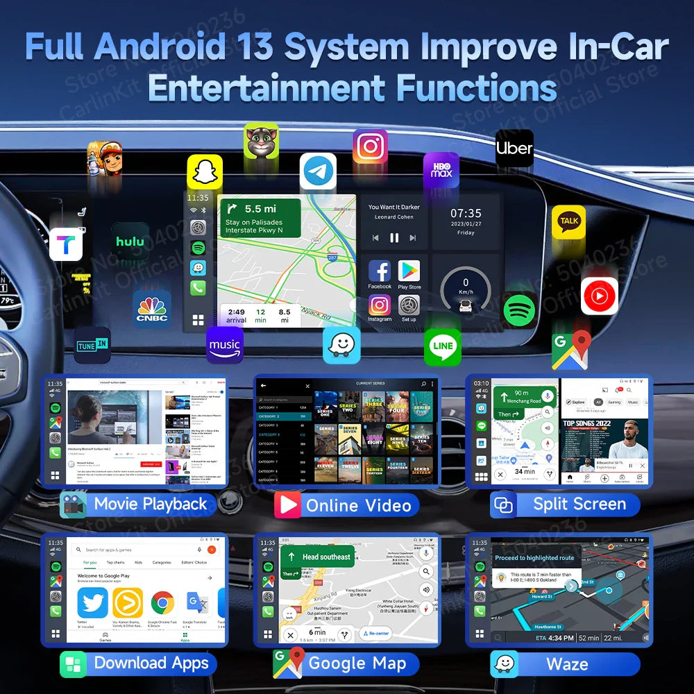 HDMI CarlinKit 8G+128G CarPlay Ai Box Android 13.0 Wireless Android Auto&CarPlay SM6225 Qualcomm 8-Core For Netflix Smart TV Box