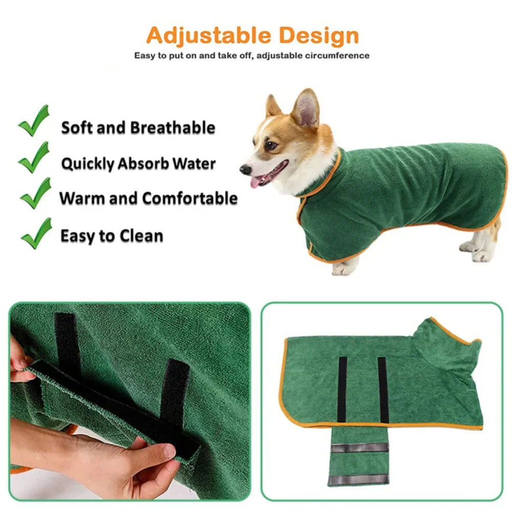Dog Bathrobe Bath Towel Robe Absorbent Soft Towel for Large Medium Small Dog Quick Dry Adjustable Drying Coat Pet Accessories