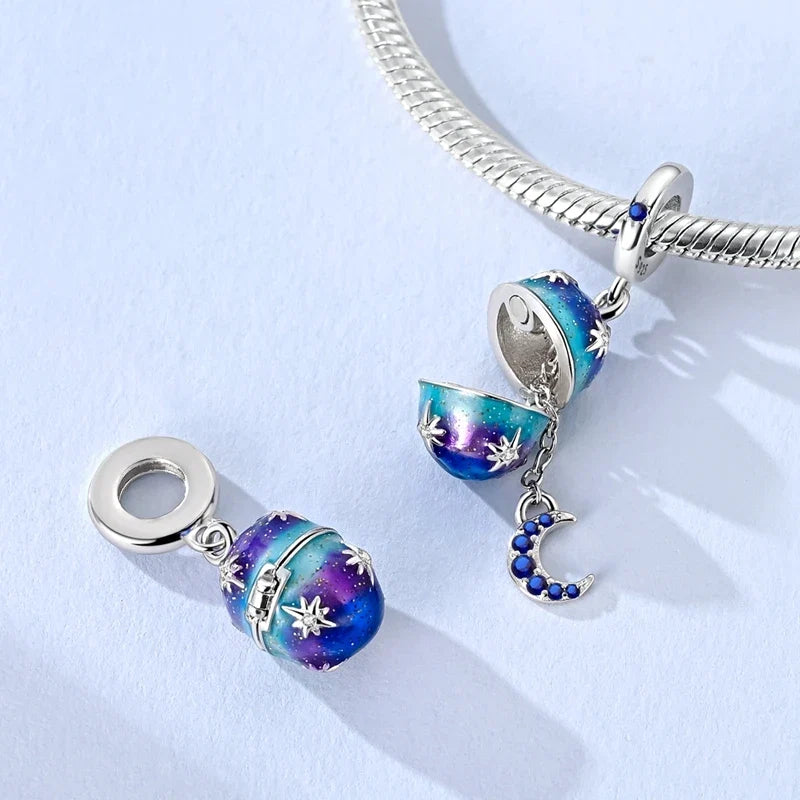 925 Sterling Silver Can Be Opened Pandant Easter Egg Charms Beads Fit