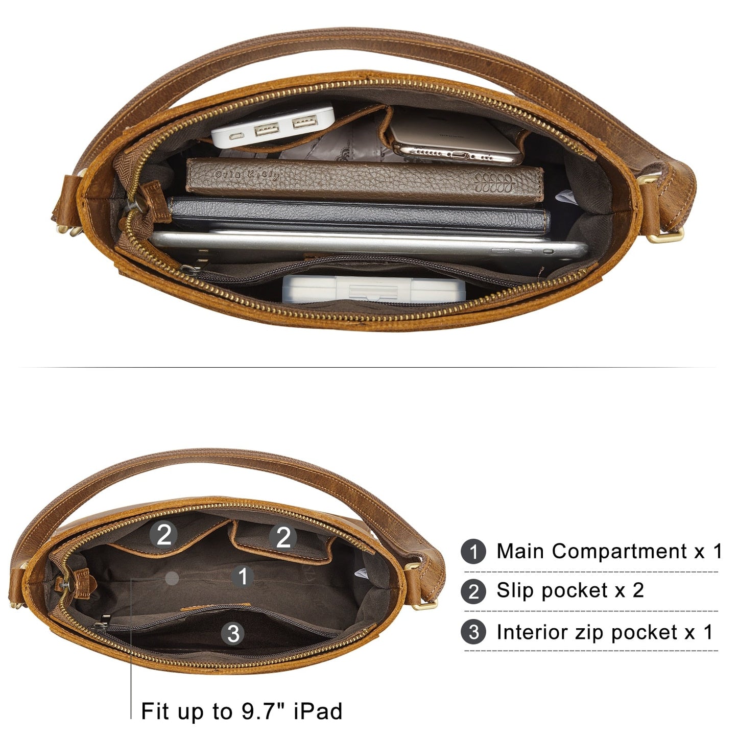 S-ZONE Medium Women Vintage Genuine Leather Crossbody Bag Shoulder Purse Handbag