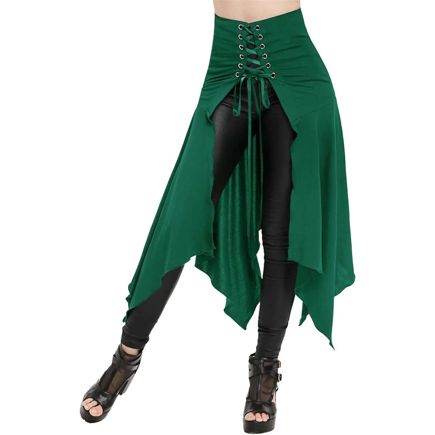 Medieval Vintage Irregular Black High Waist Skirt Women's Fashion Front Slits Punk Steampunk Halloween Gothic Cosplay Costume