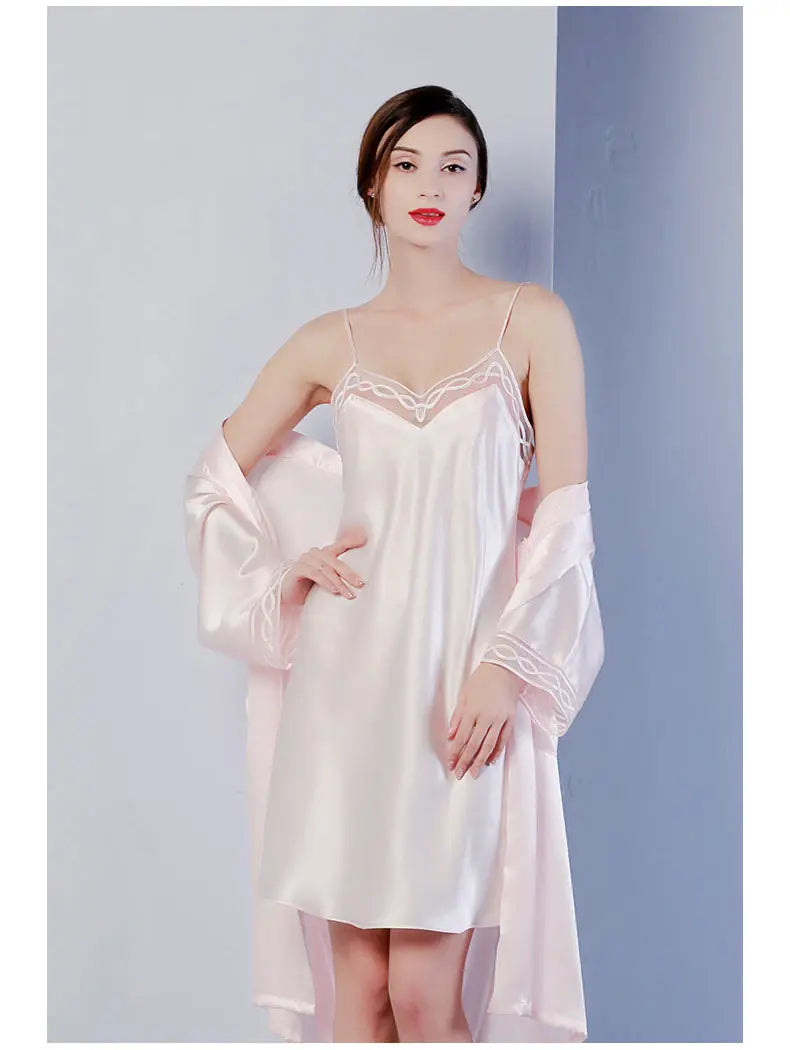 Birdtree 100%Real Mulberry Silk Pajamas Women Pyjamas Female Kimono Robe & Sleepwear 2 Pcs Pajama Sets Silk Nightgown S37111QM