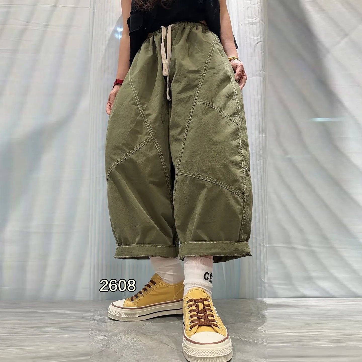 Patchwork Denim Washed Cotton Casual Pants Women Plus Size Loose Cropped Pants 2026 Spring Summer Denim Jeans JLJ522