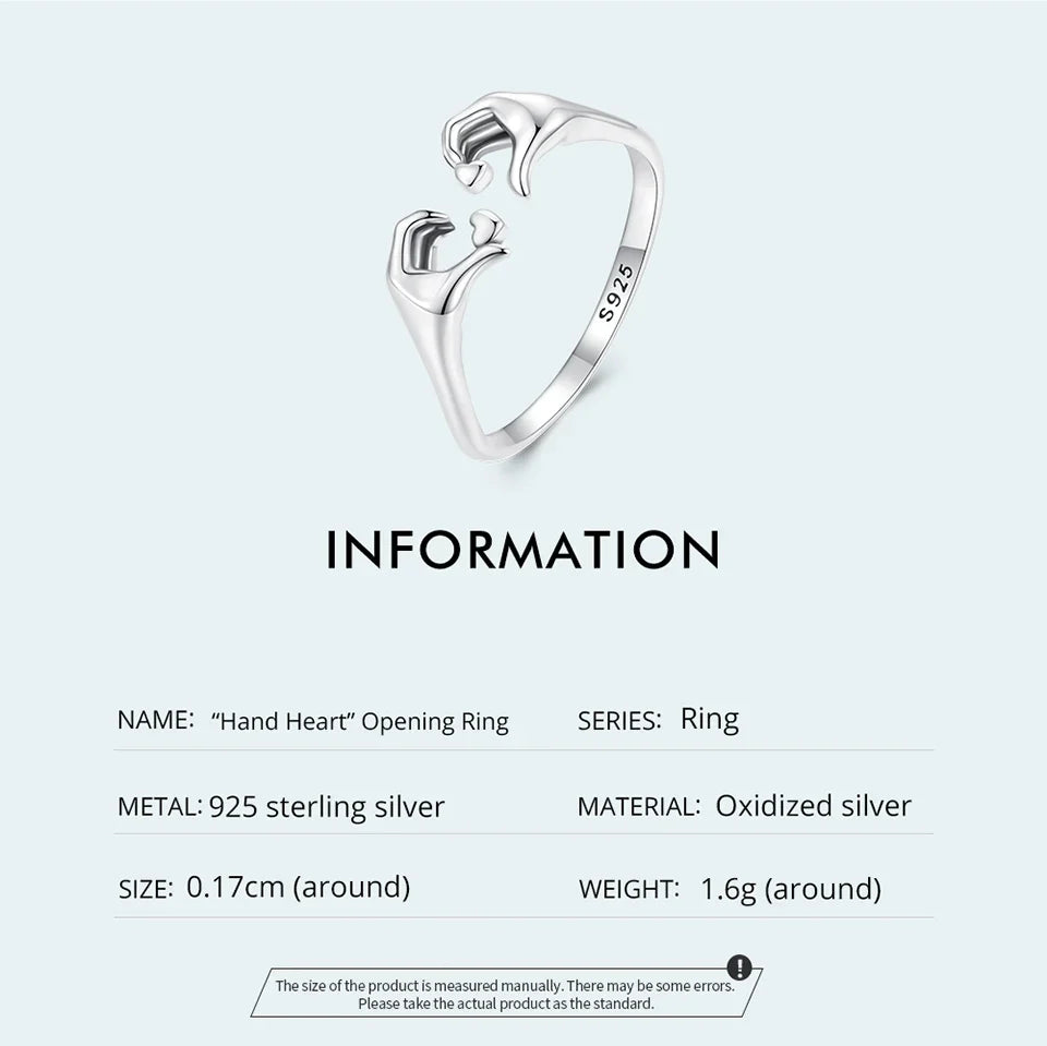 WOSTU Real 925 Sterling Silver Romantic Hand Heart Rings For Women Palm Love Couple Wedding Rings Valentine's Day Jewelry Gift