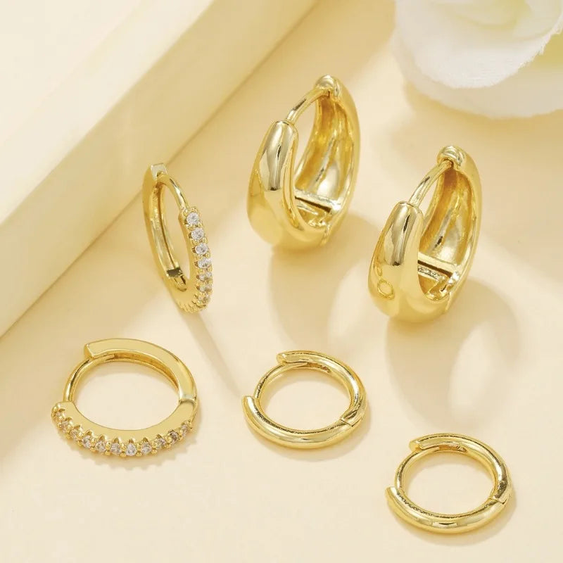 3 Pairs Stainless Steel Crystal Zirconia Hoop Earrings for Women
