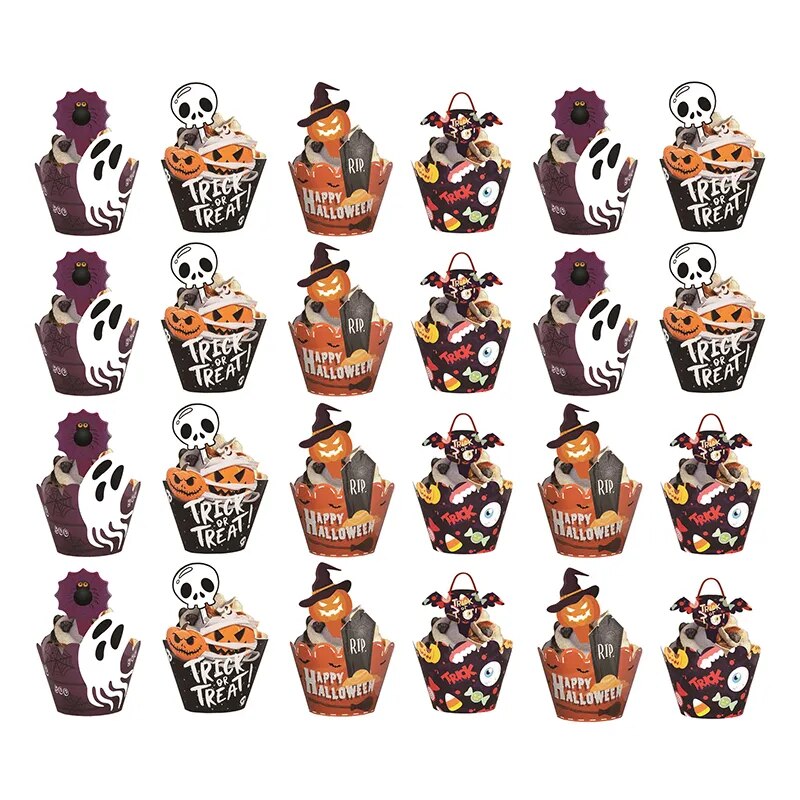 12/24pcs Halloween Cupcake Wrapper Horror Pumpkin Spiderweb Cake Topper Baking Cup Muffins Halloween Party Decor Baking Supplies