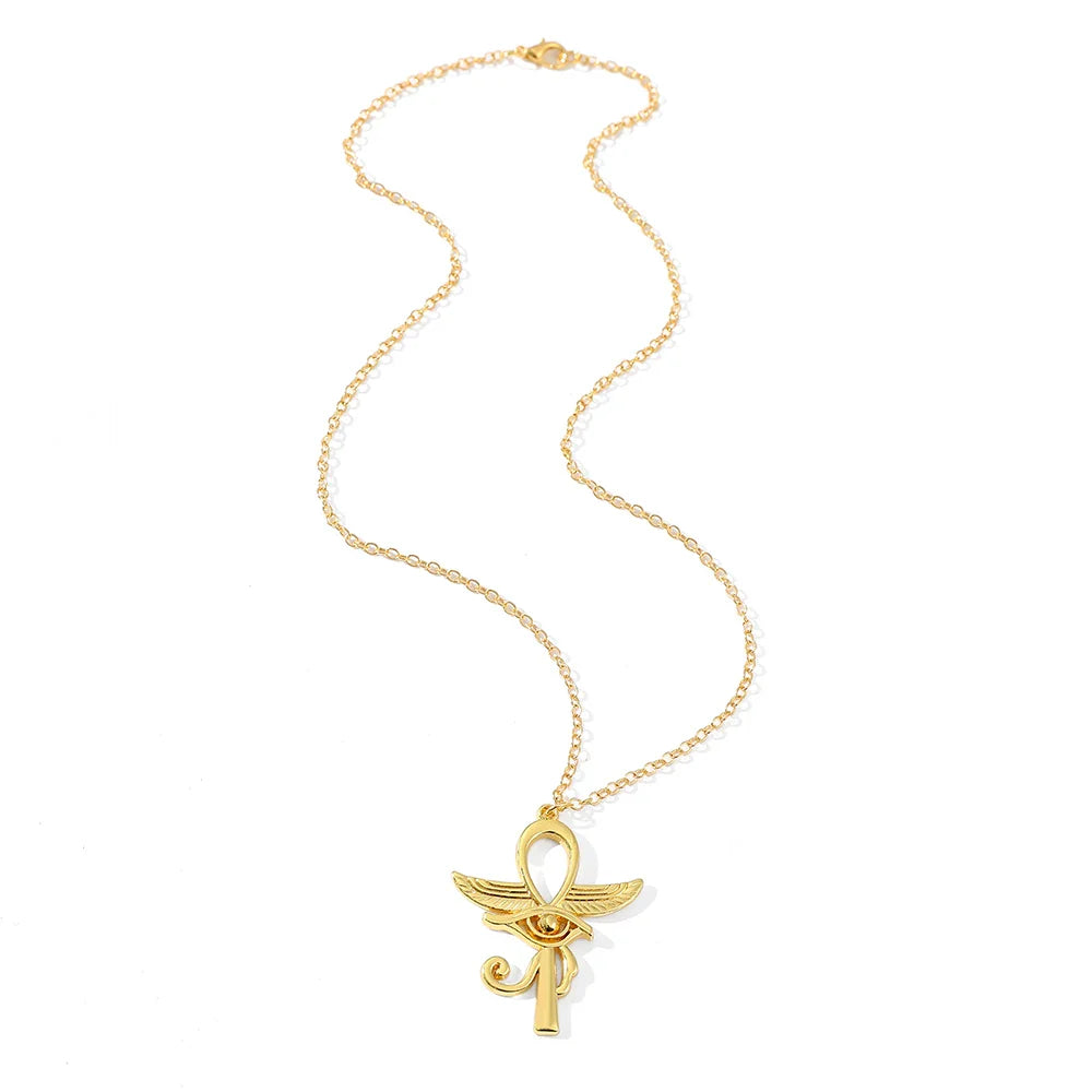 Eye Of Horus Ankh Necklace Women Men Ancient Egypt Wing Ankh Cross Pendant Necklaces Choker Silver Gold Plated Religious Jewelry