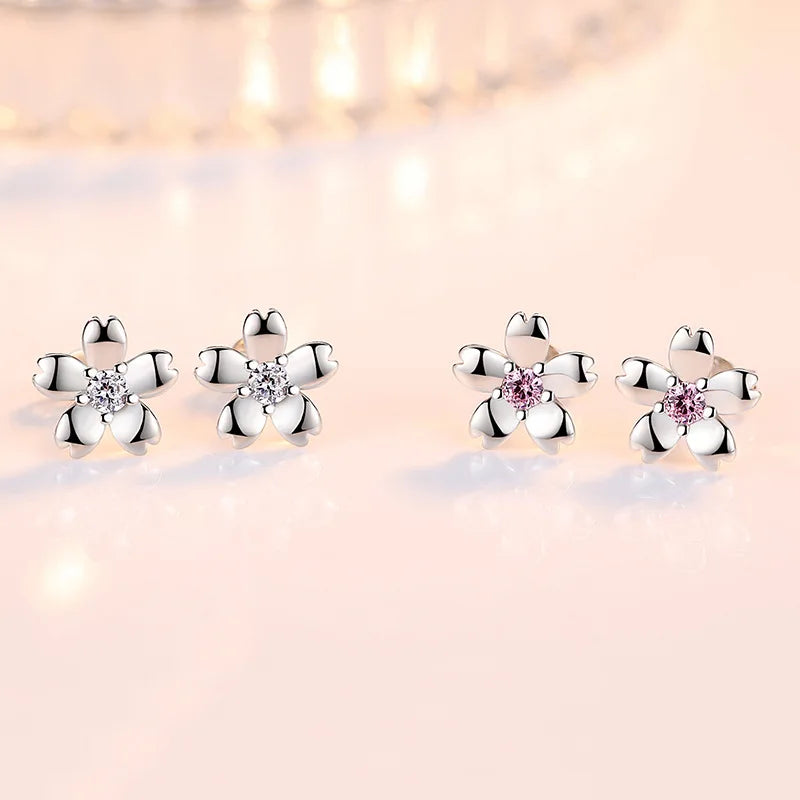 925 Sterling Silver New Jewelry Crsytal Zircon Flower Stud Earrings For Women Fashion XY0237