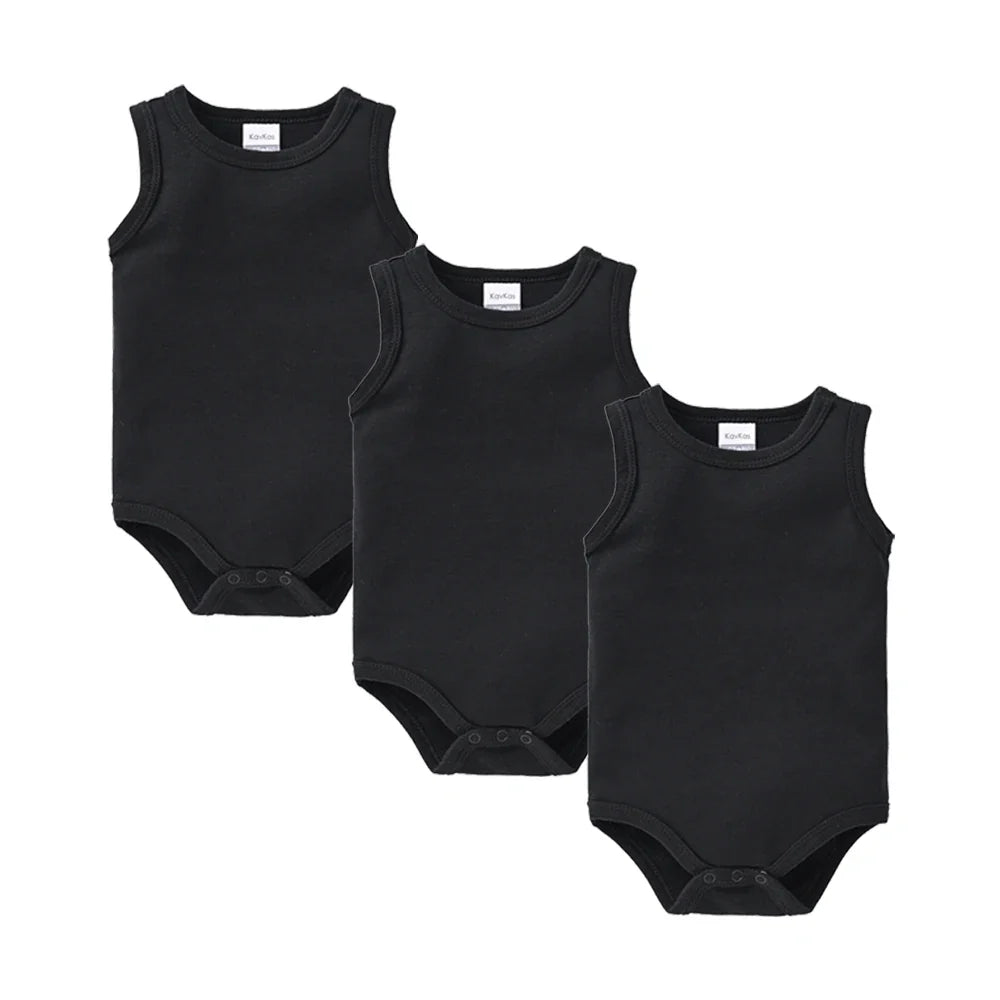 Kavkas 3 Pcs Summer Unisex Baby Vest Bodysuit 100% Cotton Sleeveless Newborn Solid Clothes 0-24 Months Clothing