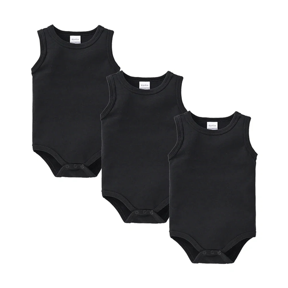 Kavkas 3 Pcs Summer Unisex Baby Vest Bodysuit 100% Cotton Sleeveless Newborn Solid Clothes 0-24 Months Clothing